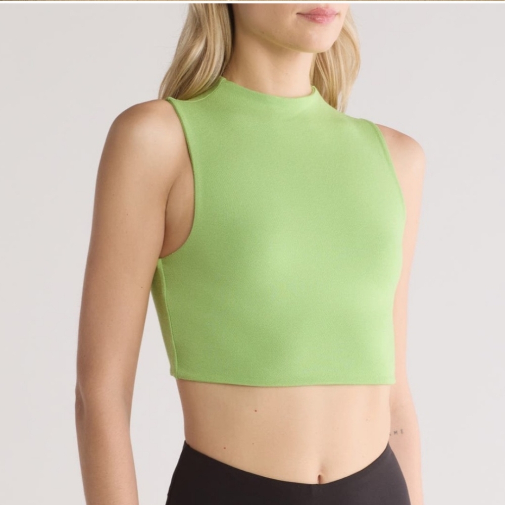 Naked Wardrobe Mock Neck Sleeveless Top Lime Green SZ L
